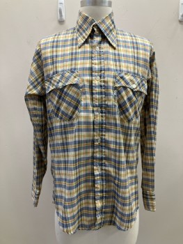 Mens, Shirt, LEVI'S, 15.5, M, 32-33, Blue/ Multi-color, Plaid, C.A., B.F., L/S, 2 Pockets