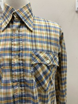 Mens, Shirt, LEVI'S, 15.5, M, 32-33, Blue/ Multi-color, Plaid, C.A., B.F., L/S, 2 Pockets