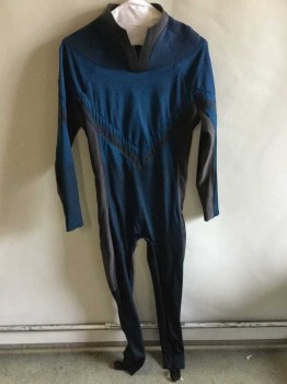 Mens, Jumpsuit, MTO, Blue, Black, Gray, Spandex, Rubber, Color Blocking, 28-30, 34-36, 57girt, Long Sleeves, Mock Turtle Neck,  Center Back Zipper,  Pique Texture, Looks Much Better On The Body, Multiples, Spacesuit, Astronaut