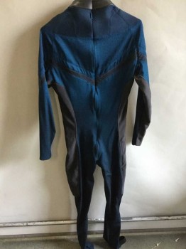 Mens, Jumpsuit, MTO, Blue, Black, Gray, Spandex, Rubber, Color Blocking, 28-30, 34-36, 57girt, Long Sleeves, Mock Turtle Neck,  Center Back Zipper,  Pique Texture, Looks Much Better On The Body, Multiples, Spacesuit, Astronaut