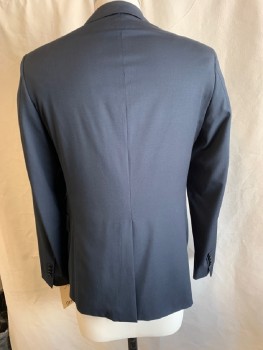 Mens, Sportcoat/Blazer, THEORY, Navy Blue, Wool, Solid, 36 R, SB., 2 Flap Pockets, NL., CB Vent, Pick Stitching On Lapels, Pocket & Sleeves.