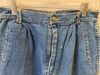 Womens, Jeans, GOLDEN WINGS, W 28, Blue Cotton, Pleated, Baggy, Taperred Cuffs, 2 Welt Pocket In Front, 2 Patch Pocket In Back