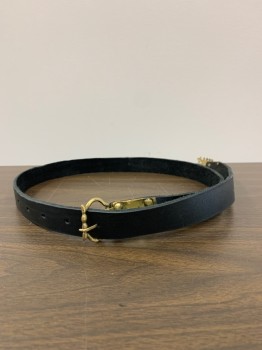 NL, Black, Leather, Gold Round Buckle With Horn Like Detail, Gold Ends