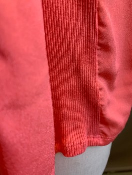Womens, Blouse, ELEMENTZ, Salmon Pink, Poly/Cotton, Solid, S, Crepe with Rib Knit Jersey at Sides, Long Sleeves, Button Front, Collar Attached, 2 Patch Pockets with Flaps