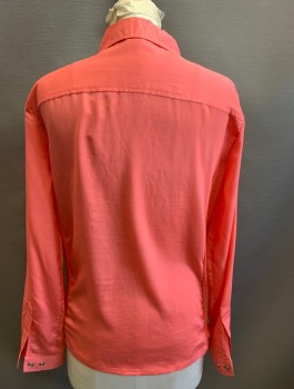 Womens, Blouse, ELEMENTZ, Salmon Pink, Poly/Cotton, Solid, S, Crepe with Rib Knit Jersey at Sides, Long Sleeves, Button Front, Collar Attached, 2 Patch Pockets with Flaps