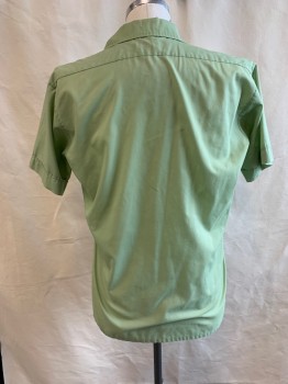 Mens, Casual Shirt, JONATHON HILL, Lt Green, Polyester, Cotton, Solid, L, Collar Attached, Button Front, Short Sleeves, 2 Pockets