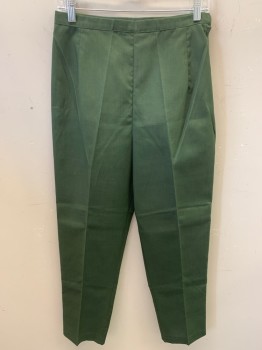 Womens, Pants, N/L, Dk Olive Grn, Cotton, Polyester, Solid, W: 28", Flat Front, Side Zip, Darts