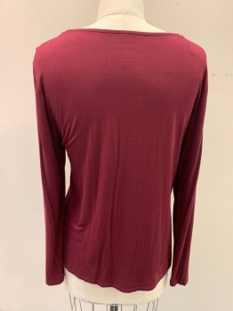 Womens, Top, CHARTER CLUB, Red Burgundy, Rayon, Spandex, Solid, S, L/S, V Neck, Burgundy Lace at Neckline