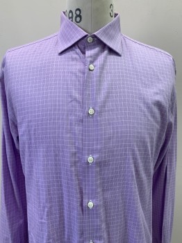 Mens, Casual Shirt, BANEYS NEW YORK, Purple, White, Cotton, Polyester, Grid , L, L/S, Button Front, Collar Attached,