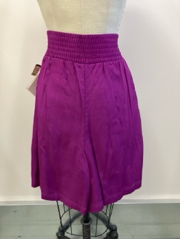 Womens, 1980s Vintage, Piece 2, MILANO SPORT, W:36, M, Magenta Rayon Shorts, Wide Elastic Waist, Pleated Front, 2 Pckts,