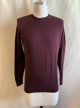 Mens, Pullover Sweater, JOHN SMEDLEY, Red Burgundy, Cotton, Cashmere, Solid, S, CN, L/S