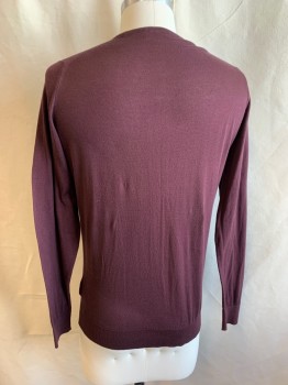 Mens, Pullover Sweater, JOHN SMEDLEY, Red Burgundy, Cotton, Cashmere, Solid, S, CN, L/S