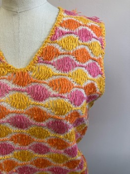 Womens, Sweater, N/L, B: 36, Yellow/ Multi-color, Knit, V Neck, Sleeveless, Pullover