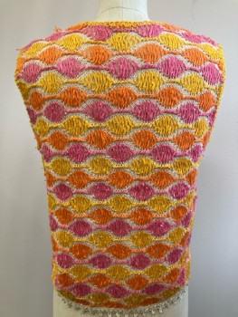 Womens, Sweater, N/L, B: 36, Yellow/ Multi-color, Knit, V Neck, Sleeveless, Pullover