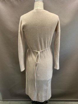 Womens, Dress, Long & 3/4 Sleeve, VINCE, Beige, Wool, Cashmere, Solid, M, V-N, Wrap Style, Ribbed
