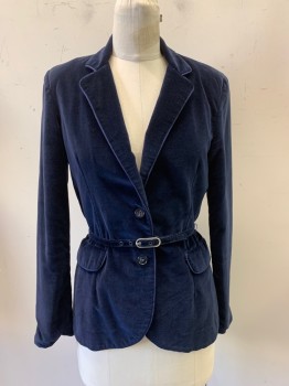 Womens, Blazer, PATTY WOODARD, Navy Blue, Synthetic, Solid, W24, B32, Single Breasted, 2 Buttons, Notched Lapel, 2 Faux Pockets, Cording Trim, with Belt