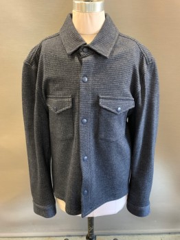 Childrens, Jacket, NOMINEE, Navy Blue, Gray, Wool, Plaid-  Windowpane, S, C.A., Snap Front, L/S, 2 Pckts
