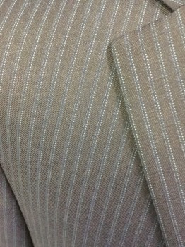 Mens, Suit, Jacket, SAKS FIFTH AVENUE, Navy Blue, Royal Blue, Wool, Stripes, 40R, Single Breasted, 2 Buttons,  Notched Lapel, 3 Pockets, Group Stripe of Solid and Broken Pinstripes, Slightly Scratchy Stiff Wool