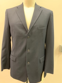 JOSEPH & FEISS, Navy Blue, Gray, Wool, Stripes - Vertical , 3 Buttons,  Notched Lapel, 3 Pockets,