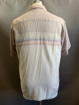 Town Craft, Beige, Tan Brown, Dk Purple, Brick Red, Teal Blue, Cotton, Polyester, Stripes, S/S, Button Front, Collar Attached, Chest Pocket