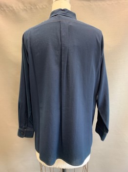 Womens, Blouse, LAFAYETTE 148, Navy Blue, Cotton, Solid, M, L/S, Button Front, Collar attached, Chest Pocket, Brown Stitching