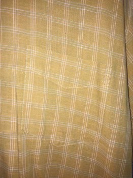 Zanella, Brown, Orange, Green, Cotton, Plaid-  Windowpane, Button Front, Collar Attached,  1 Pocket, Short Sleeves, Is 1980's But Looks 1950's