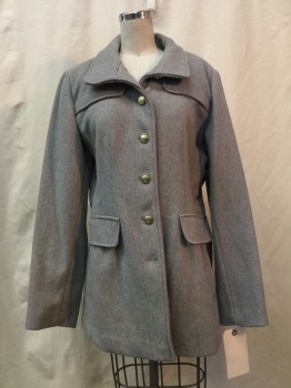 VINCE CAMUTO, Heather Gray, Wool, Synthetic, Heathered, Heather Gray, Button Front, Collar Attached, 2 Pockets