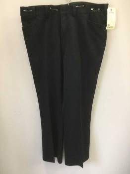 N/L, Black, Polyester, Solid, Flat Front, Button Fly,  Belt Loops