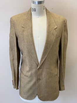 TED LAPIDUS, Tan Brown, Linen, Heathered, Notched Lapel, Btn Hole On Left Lapel, S.B., 2 Btns, 2 Welt Pockets, 1 Pckt, Multiple, See FC012227
