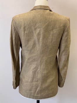 TED LAPIDUS, Tan Brown, Linen, Heathered, Notched Lapel, Btn Hole On Left Lapel, S.B., 2 Btns, 2 Welt Pockets, 1 Pckt, Multiple, See FC012227