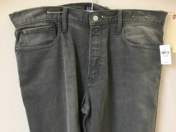 GAP, Gray, Cotton, Spandex, Solid, Flat Front, 5 + Pockets, Light Factory Aged/Distressed,