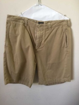 Mens, Shorts, J CREW, Khaki Brown, Cotton, Solid, 34, Flat Front, Belt Loops, Zip Fly, 5 + Pockets (Including Watch Pocket)