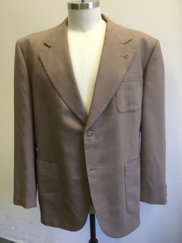 PAUL CHANG'S, Taupe, Polyester, Plaid-  Windowpane, Taupe Self Windowpane Texture, Single Breasted, Wide Notched Lapel, 2 Buttons,  3 Patch Pockets, Topstitched Detail, Caramel Lining, Made To Order,