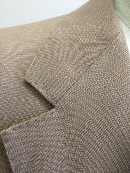 Mens, Blazer/Sport Co, PAUL CHANG'S, Taupe, Polyester, Plaid-  Windowpane, 52, Taupe Self Windowpane Texture, Single Breasted, Wide Notched Lapel, 2 Buttons,  3 Patch Pockets, Topstitched Detail, Caramel Lining, Made To Order,