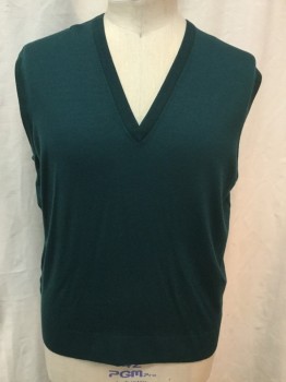 Mens, Sweater Vest, CARROL AND COMPANY, Emerald Green, Wool, Solid, XL, V-neck,