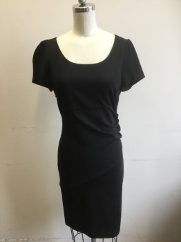 Womens, Dress, Short Sleeve, DVF, Black, Viscose, Nylon, Solid, 4, Short Sleeves, Scoop Neck, Gathered at One Side Seam at Bust/Waist, Invisible Zipper at Side, Hem Above Knee