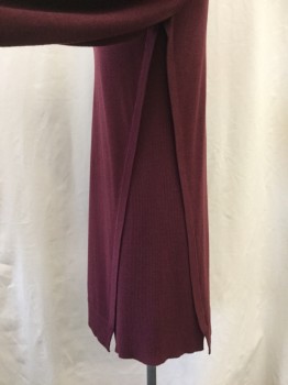 Womens, Dress, Long & 3/4 Sleeve, EILEEN FISHER, Red Burgundy, Wool, Solid, PS, Round Neck,  Side Slit with Ribbed Detail,
