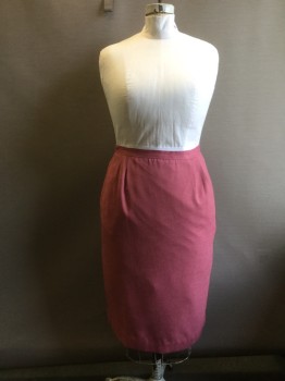 RUSS, Dusty Rose Pink, Polyester, Solid, Pencil Skirt. Double Pleated Front, Zipper Center Back, Slit Center Back, Length to Below Knee, 2 Slit Pockets at Side Seams, Late 1980's