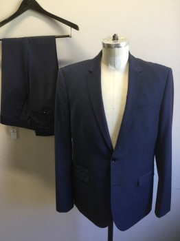 EXPRESS, Dk Blue, Polyester, Wool, Single Breasted, 2 Buttons,  Notched Lapel, Plain Weave, 4 Pockets,