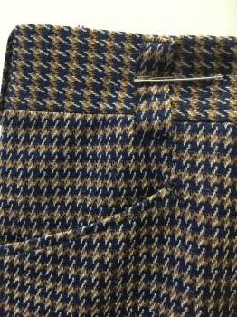 N/L, Multi-color, Navy Blue, Beige, Polyester, Houndstooth, Flat Front, Zip Fly, Slanted Front Pockets, 4 Pockets, 3/4" Wide Belt Loops, Wide Slightly Boot Cut Legs, **Has a Double ***Has TV Alt at Inseam 3/13/2020