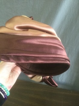 Womens, Hat, N/L, Brown, Lt Brown, Beige, Silk, Gathered Shades of Brown and Beige Satin, Knotted at Side, Structured Base, Cloche-like, Midcentury,