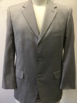 FINERI, Lt Gray, White, Wool, Stripes - Pin, 3 Buttons,  Notched Lapel, 3 Pockets,