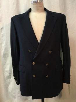 Mens, Blazer/Sport Co, CHRISTIAN DIOR, Navy Blue, Wool, Solid, 42 R, Navy, Peaked Lapel, Collar Attached, Dbl Breasted, 6 Buttons, 3 Pockets,