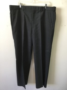 PELLEGRINO CASTRONOV, Charcoal Gray, Black, Wool, Plaid, Flat Front, 4 Pockets, Zip Fly, Belt Loops, Suspender Buttons