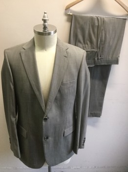 BOSS, Lt Gray, Gray, Wool, Stripes - Shadow, Single Breasted, 2 Buttons,  Notched Lapel,