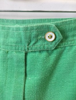 Womens, Pants, MONTGOMERY WARD, Green, Cotton, Solid, H:34, W:24, Day-Glo Bright Green, Gauze, 1" Wide Self Waistband, Wide Leg, High Waist, Zip Fly, 1 Patch Pocket with Button Flap Closure at Hip,