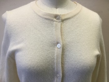 BLOOMINGDALES, Ivory White, Camel Hair, Solid, Long Sleeves, Button Front, Crew Neck,