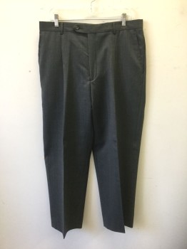 Mens, 1990s Vintage, Suit, Pants, NINO TOSCANI, Gray, Lt Gray, Wool, Grid , Speckled, Ins:28, W:34, Visible Weave, Grid, Single Pleat,  Zip Fly, Button Tab Waist