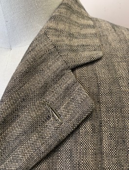 Mens, Suit, Jacket, SIAM COSTUMES MTO, Beige, Black, Cotton, Linen, Speckled, Stripes - Vertical , W:40, 46R, Openn, Single Breasted, Notched Lapel, 4 Buttons, 3 Pockets, Tan Lining,