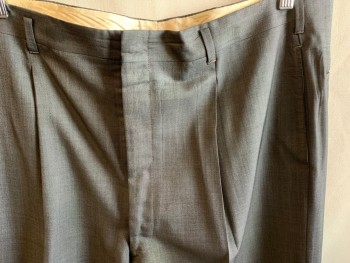 Mens, 1960s Vintage, Suit, Pants, BENEDETTI, Dk Gray, Wool, Silk, Solid, Double Pleats, Zip Fly, 4 Pockets, Belt Loops